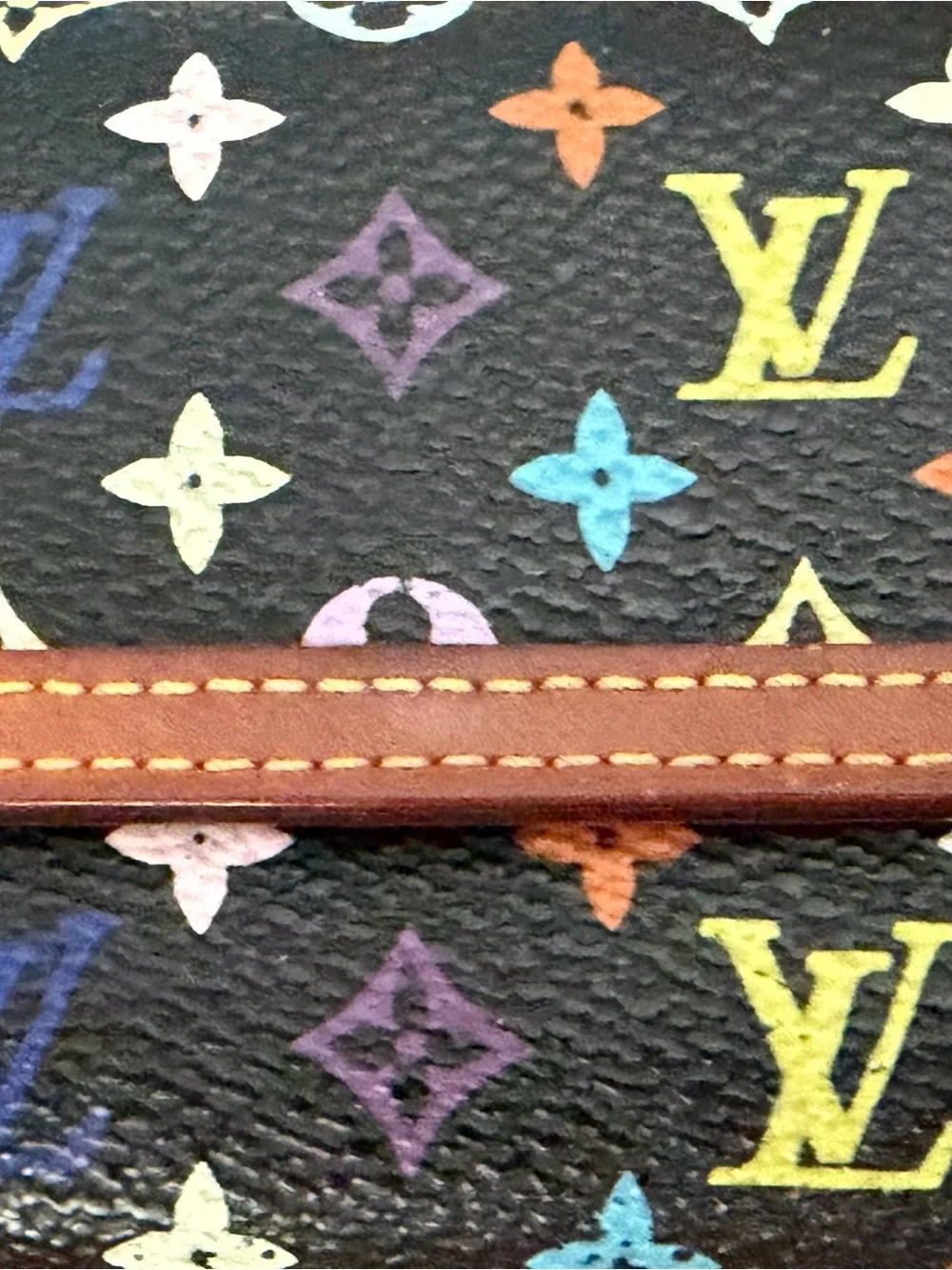 Louis Vuitton Porte Monnaie Plat Black Multicolor Monogram Canvas